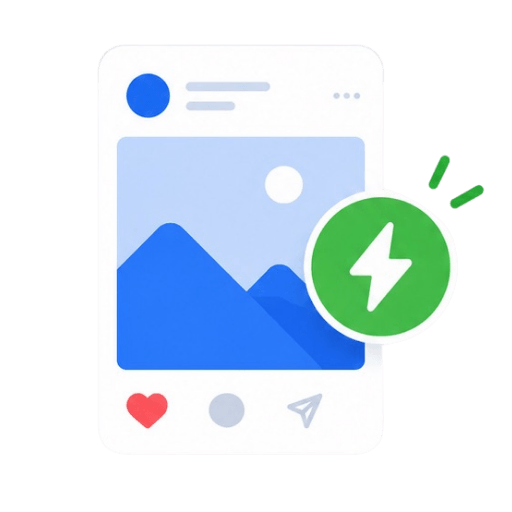 Illustration of a social media post with a lightning bolt icon, representing a boosted or sponsored social media advertisement