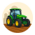 Illustration of a green and yellow farm tractor parked on plowed brown soil, representing agricultural equipment and farming services